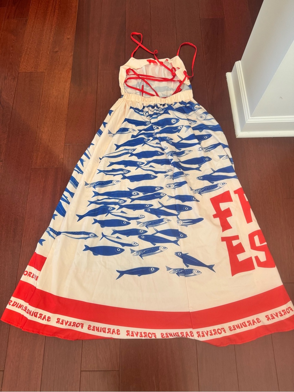 Sleeveless Red, Blue & White Printed Maxi Dress - Picture 8 of 8